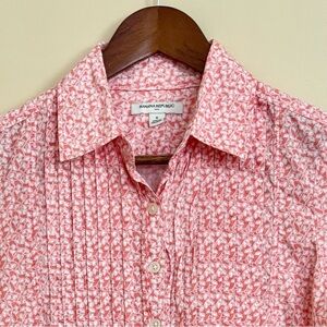 Banana Republic| 100% Cotton Pink/White Roll Tab Sleeve Leaf Print Pin-tuck Sz S